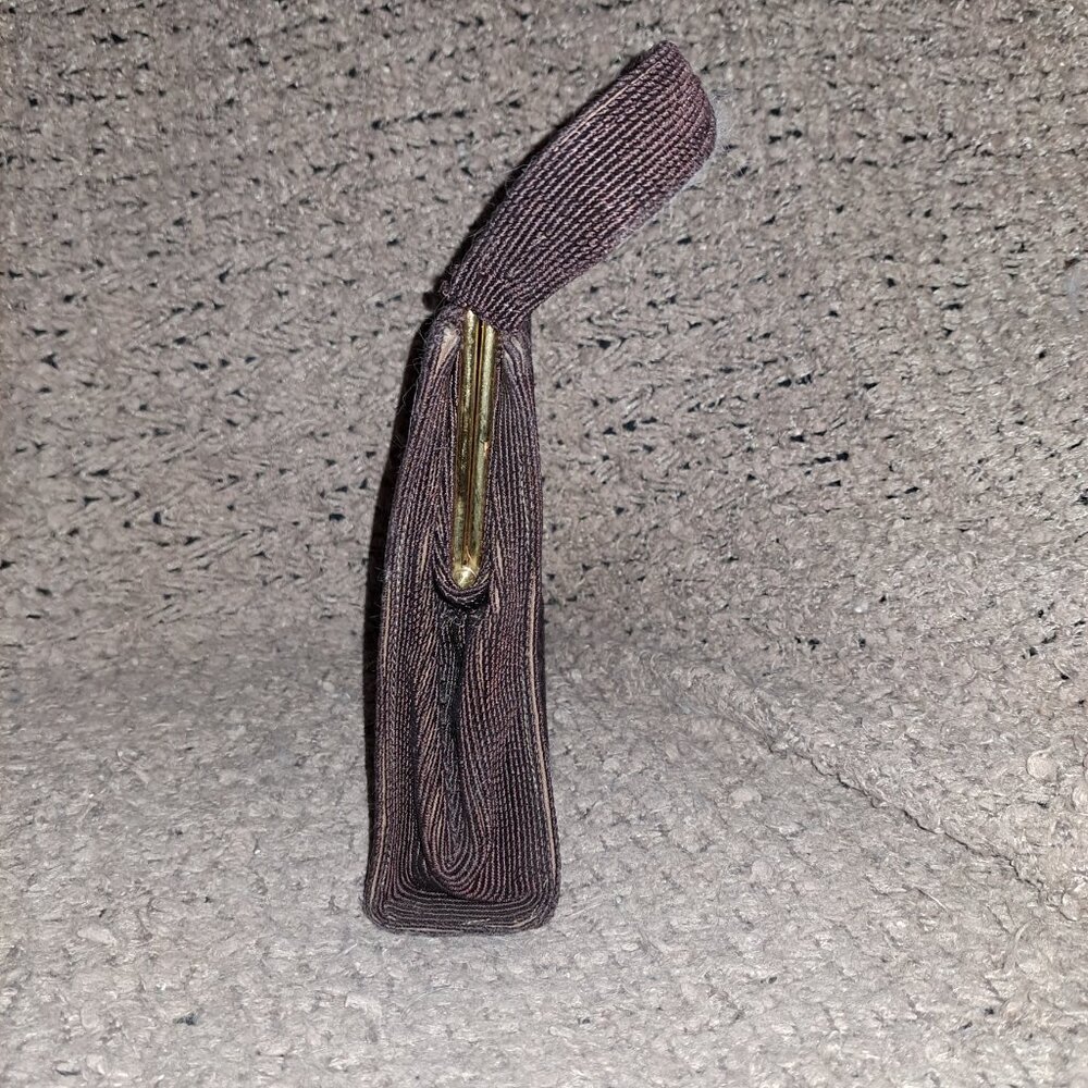 GOLD SEAL-Vintage 50s Corded Chocolate Brown Bag-Attached Coin Purse-Near Mint - Picture 3 of 11